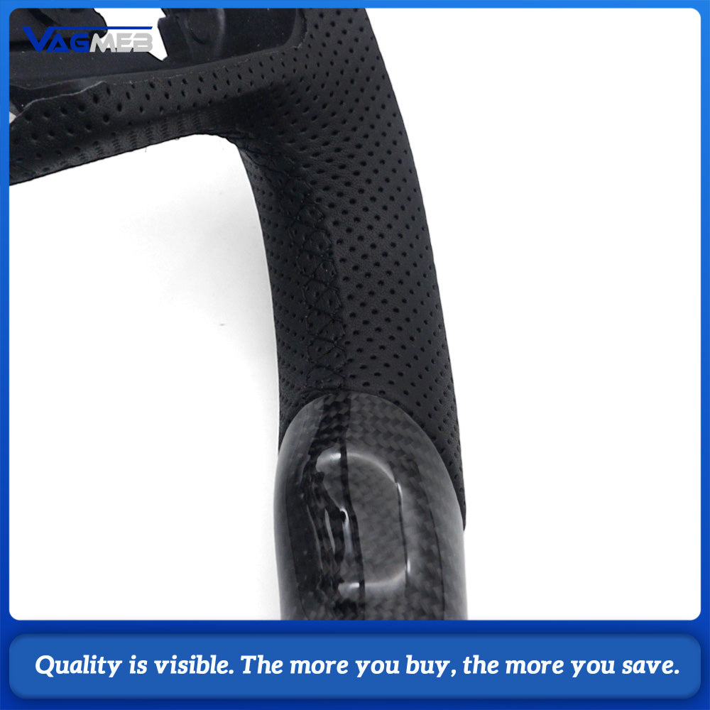 For Jeep Carbon Fiber Half Perforated Leather Steering Wheel Base, Black Stitching Black Centering Marker Car Steering Modification Replacement Part