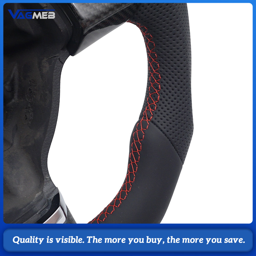 Car Carbon Fiber Half Perforated Steering Wheel Red Stitching Red Center Marker Racing Steering Wheel Replacement For VW Golf 6 MK6