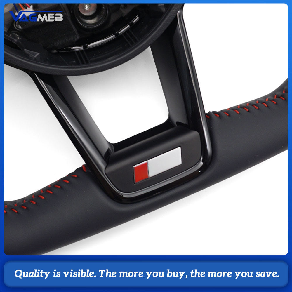 R8 Flat Bottom S-line Steering Wheel Half Perforated Red Stitch With Buttons Shift Paddles For Audi