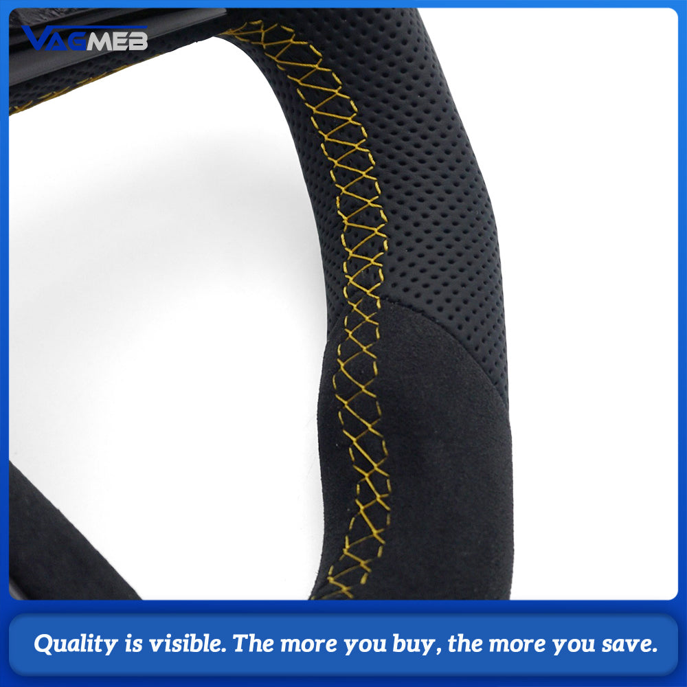 ellow Perforated Leather Half Alcantara Steering Wheel For Audi A4B9