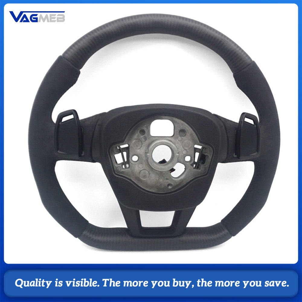 Matte Real Carbon Fiber Steering Wheel Half Alcantara Suede Black Stitch RS Badge With Multifunction Buttons Paddle Shifters Heated Fit Audi A6 C8 S6 RS6
