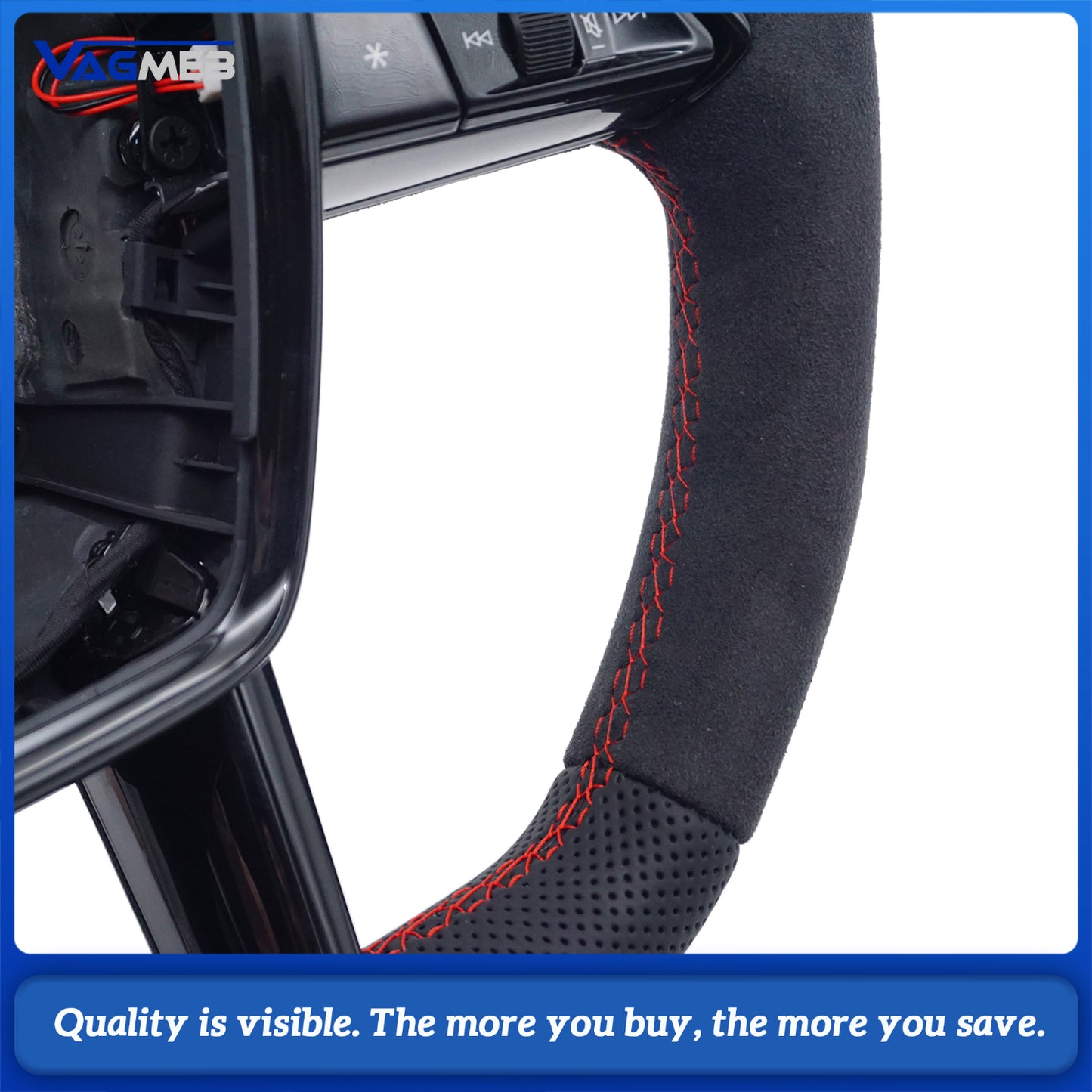 Blackened steering wheel suitable for Audi A6 C8 A7 red stitched leather sport steering wheel with heating