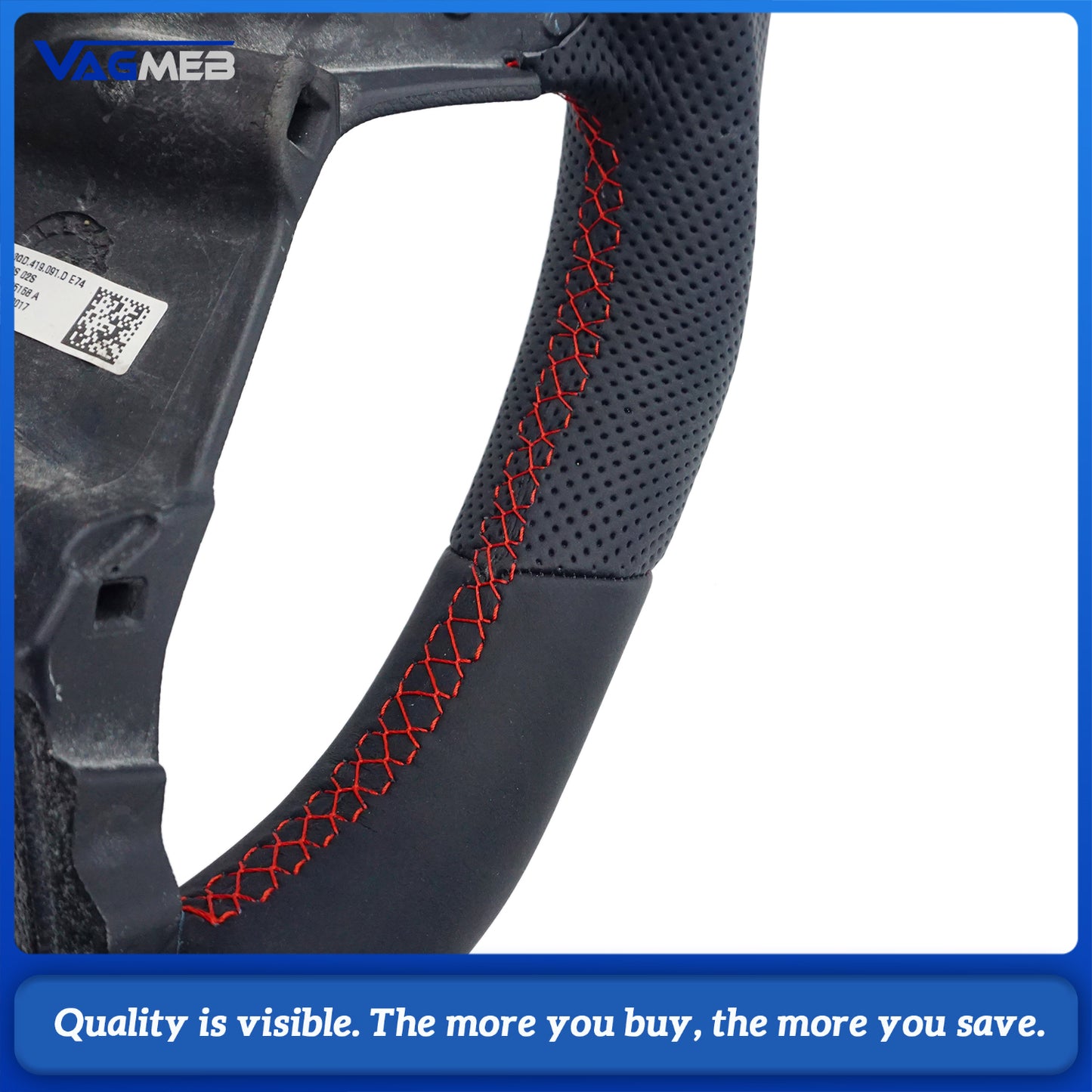 Leather perforated flat bottomed power steering wheel for VW Golf 6 MK6 GTI GTD R R-Line, Car Accessories