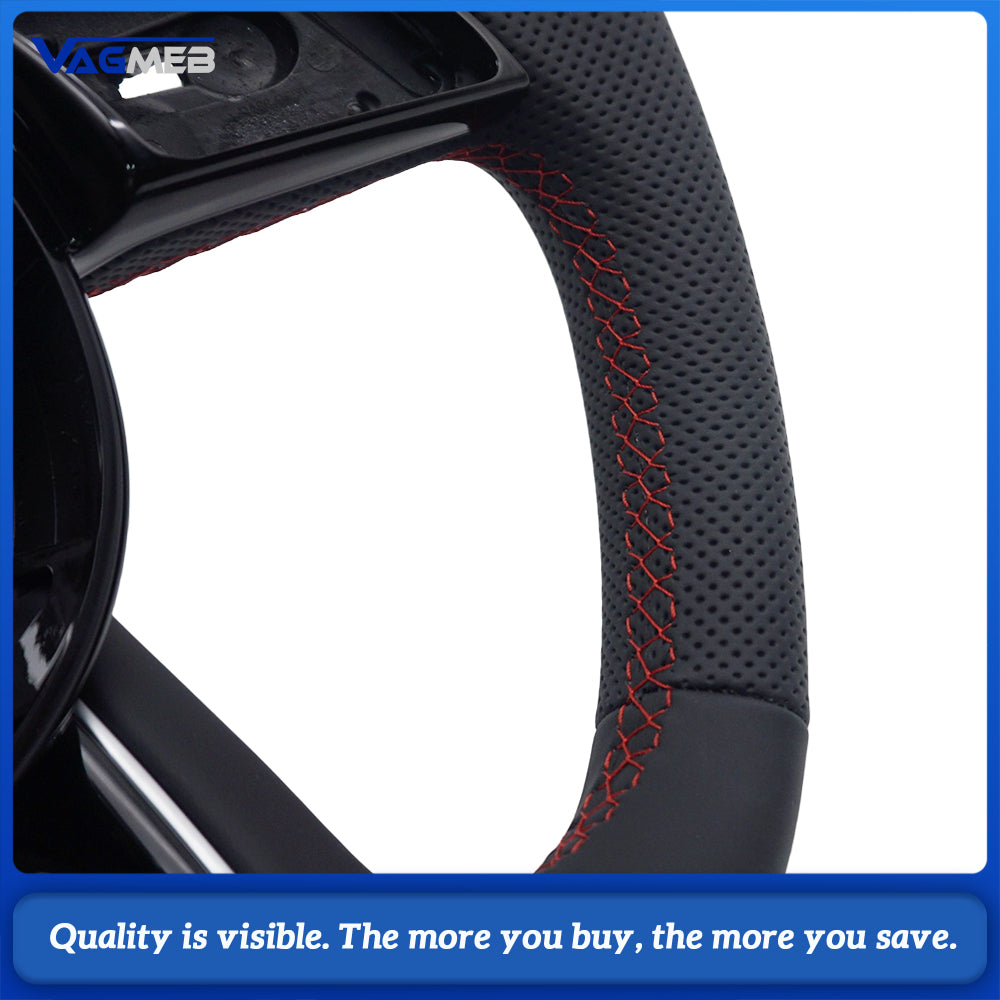 Semi‑Perforated Heated Steering Wheel Red Stitching For Audi A4 B9 Interior Sport Upgrade Replacement