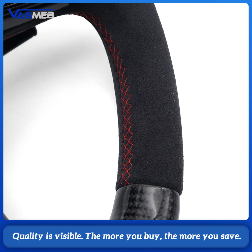 Carbon Fiber Semi‑Alcantara Suede Sport Steering Wheel Red Contrast Stitching Red Center Mark Chrome Paddle Shifters Buttons Not Included For Audi A4 B9