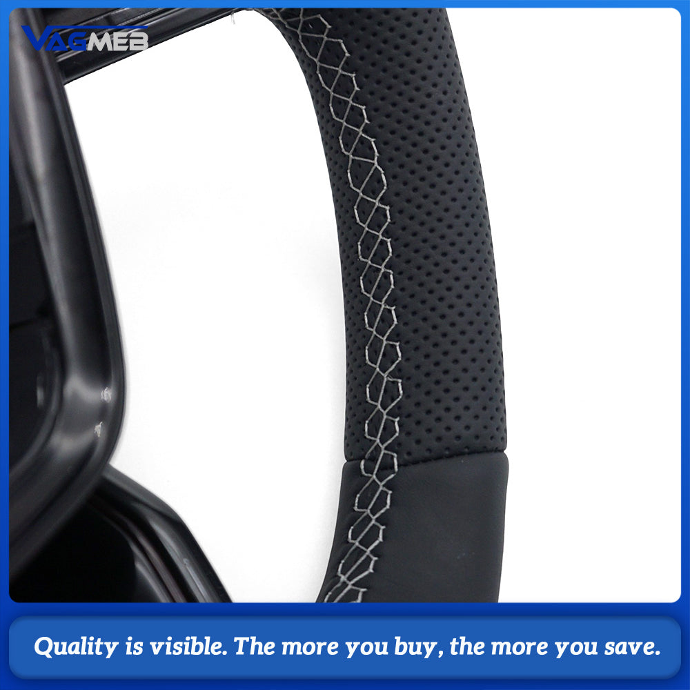 S-Line Steering Wheel For Audi A6 C8 A7 C8, Half Perforated Leather White Stitching, Heated Function, No Shift Paddles, No Multifunction Buttons