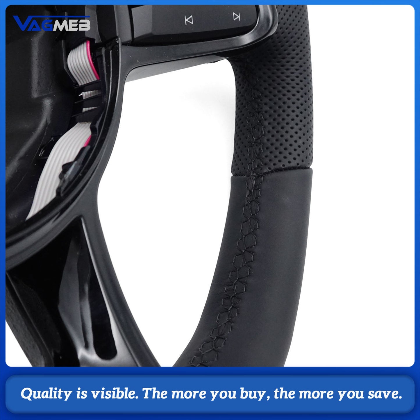 For VW  Golf MK7.5 GTI Golf leather perforated steering wheel with button shift paddles frame