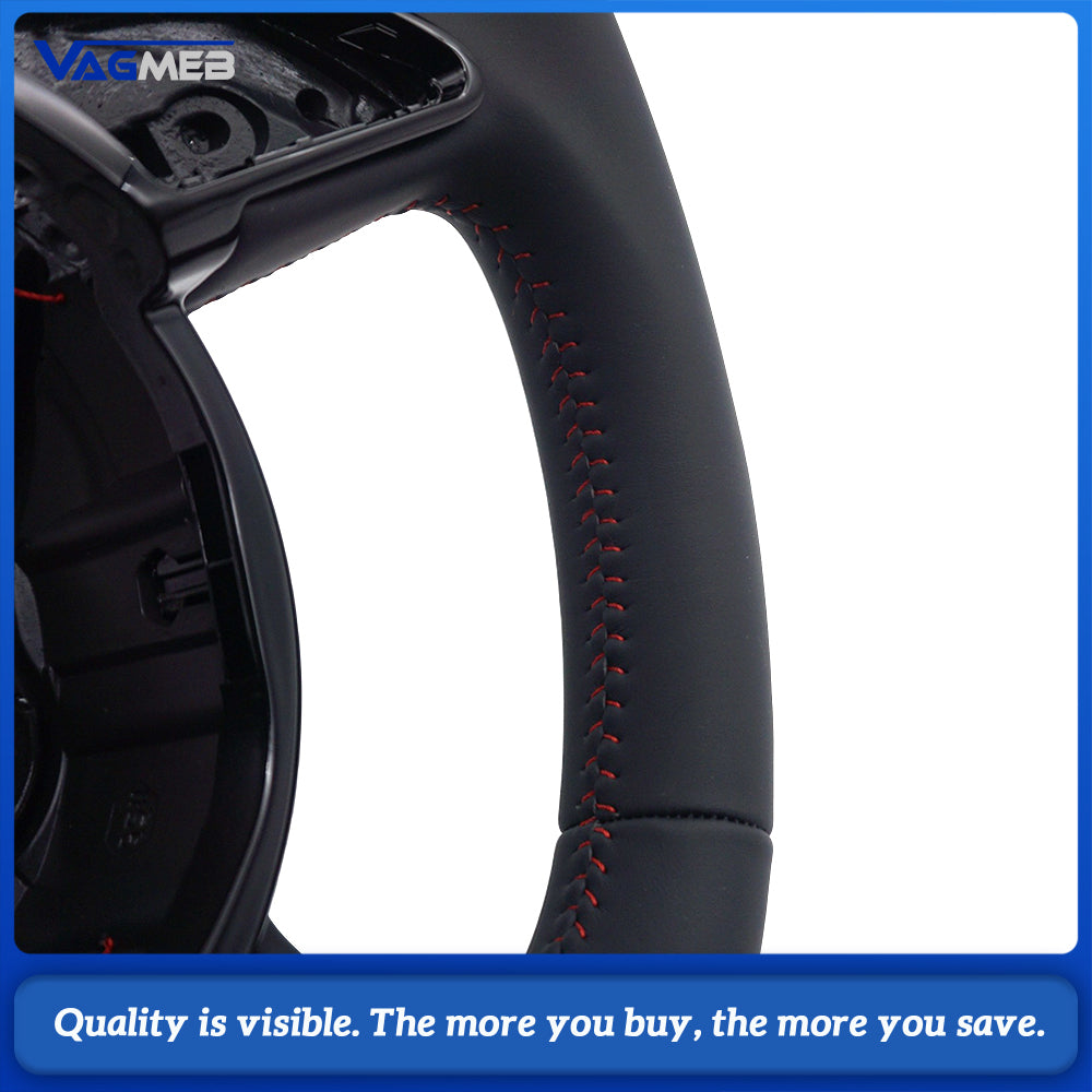 For Audi A4 B8 RS Sport Steering Wheel Hub Assembly Full Leather Red Contrast Stitching Interior Upgrade