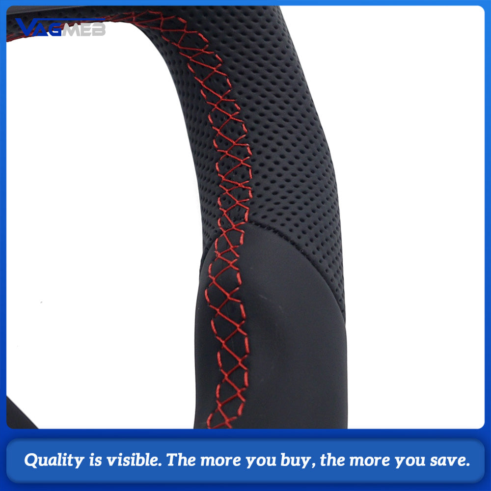 For Audi A4 B9 S logo Contoured Steering Wheel Base, Semi Perforated Leather with Red Contrast Stitching, No Shift Paddles, No Buttons, Car Interior Modification Sport Steering Wheel