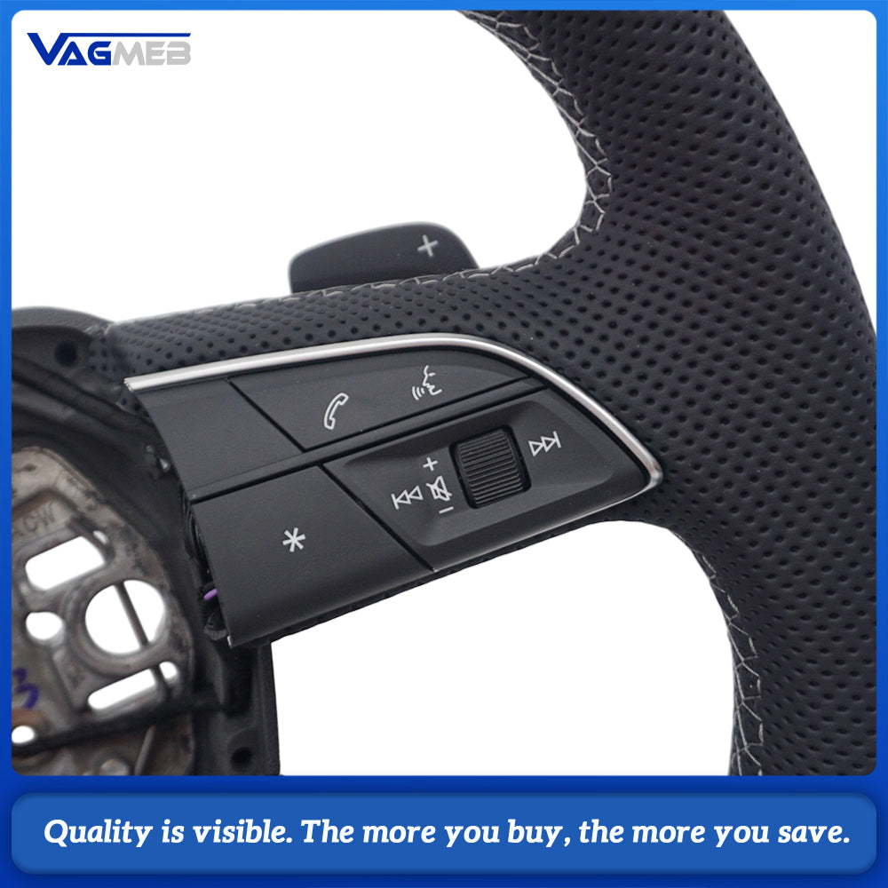 Car Gloss Black Half Perforated Steering Wheel Original Gray Stitching With Hands Off Sensor Buttons Paddle Shifters Without Heating For Audi Q3
