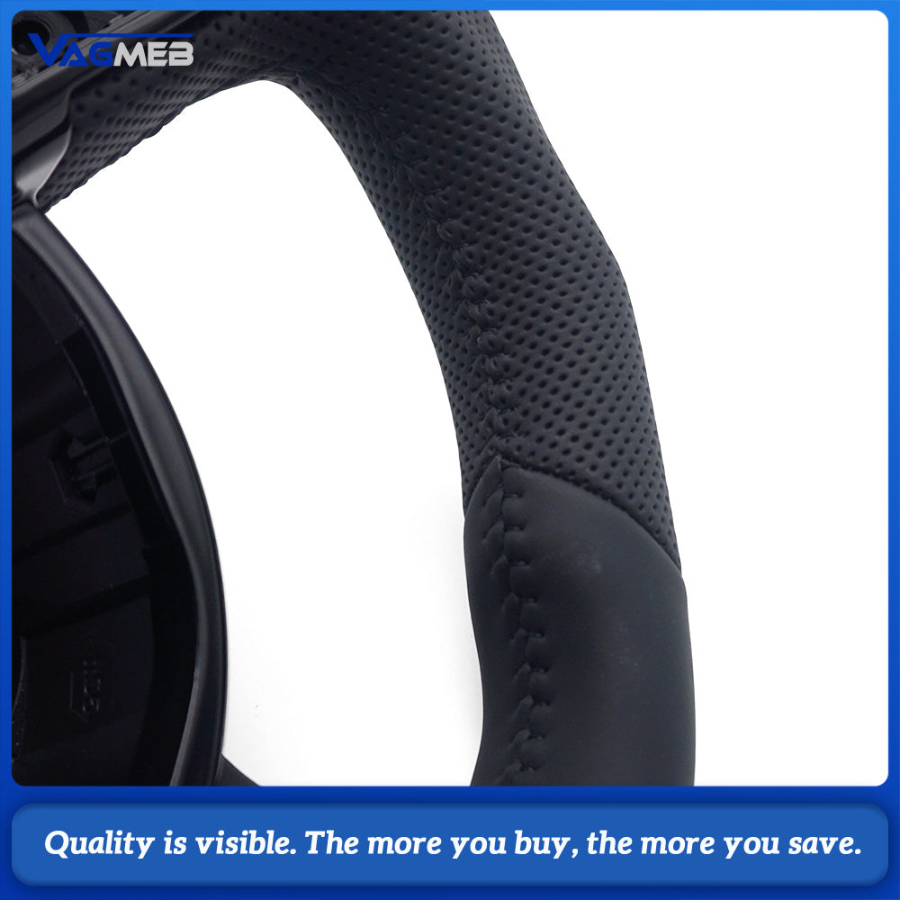 For S-line Styling Racing Steering Wheel For A4 B8 A5 Q5 8R Half Perforated Grip Black Sewing Line