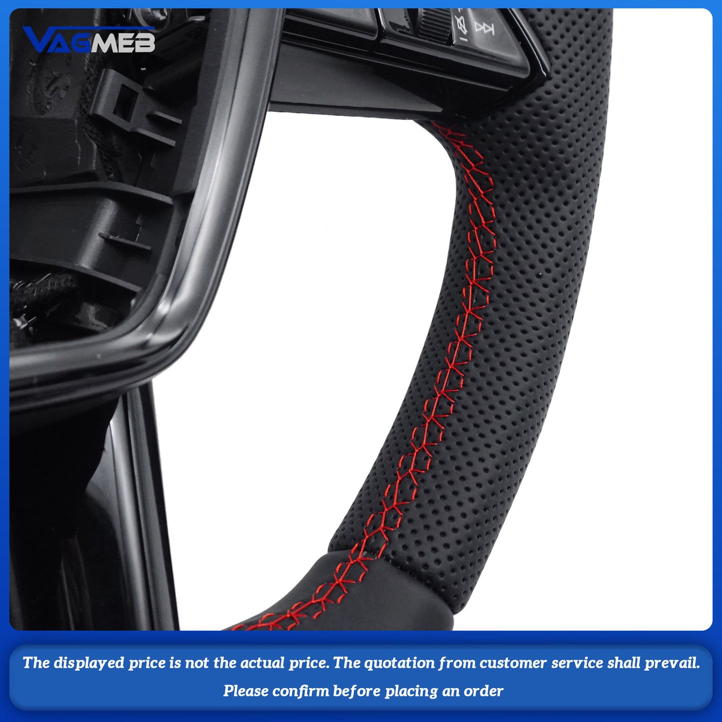 For Audi A6 C8 painted black steering wheel Red  stitching sports flat bottomed steering wheel