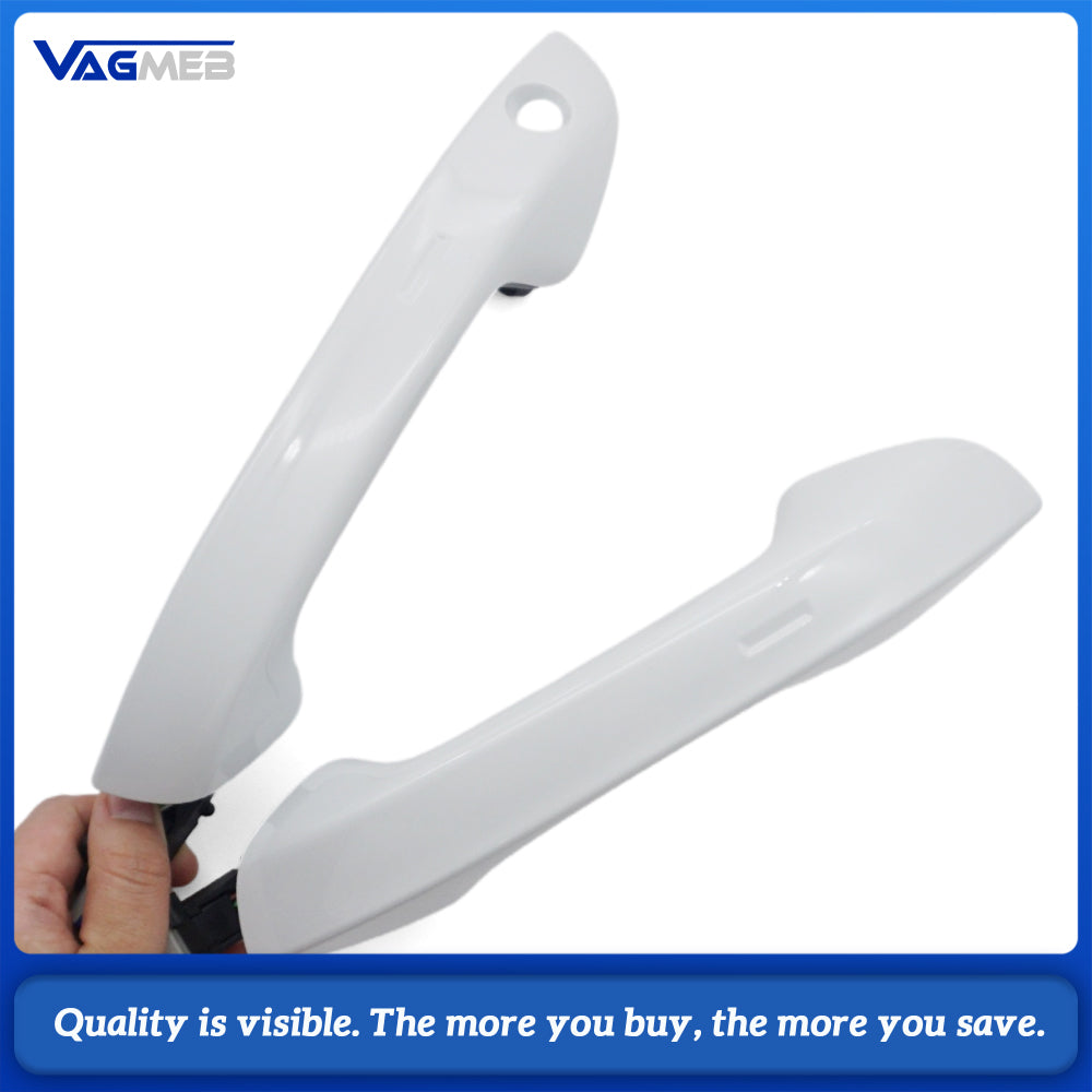 Car White LED Door Handles Kit 2Pcs Front Smart Inductive Touch Handles With Light + 2Pcs Rear Non-Inductive Handles Without Chrome Trim For Volkswagen Golf 8 MK8