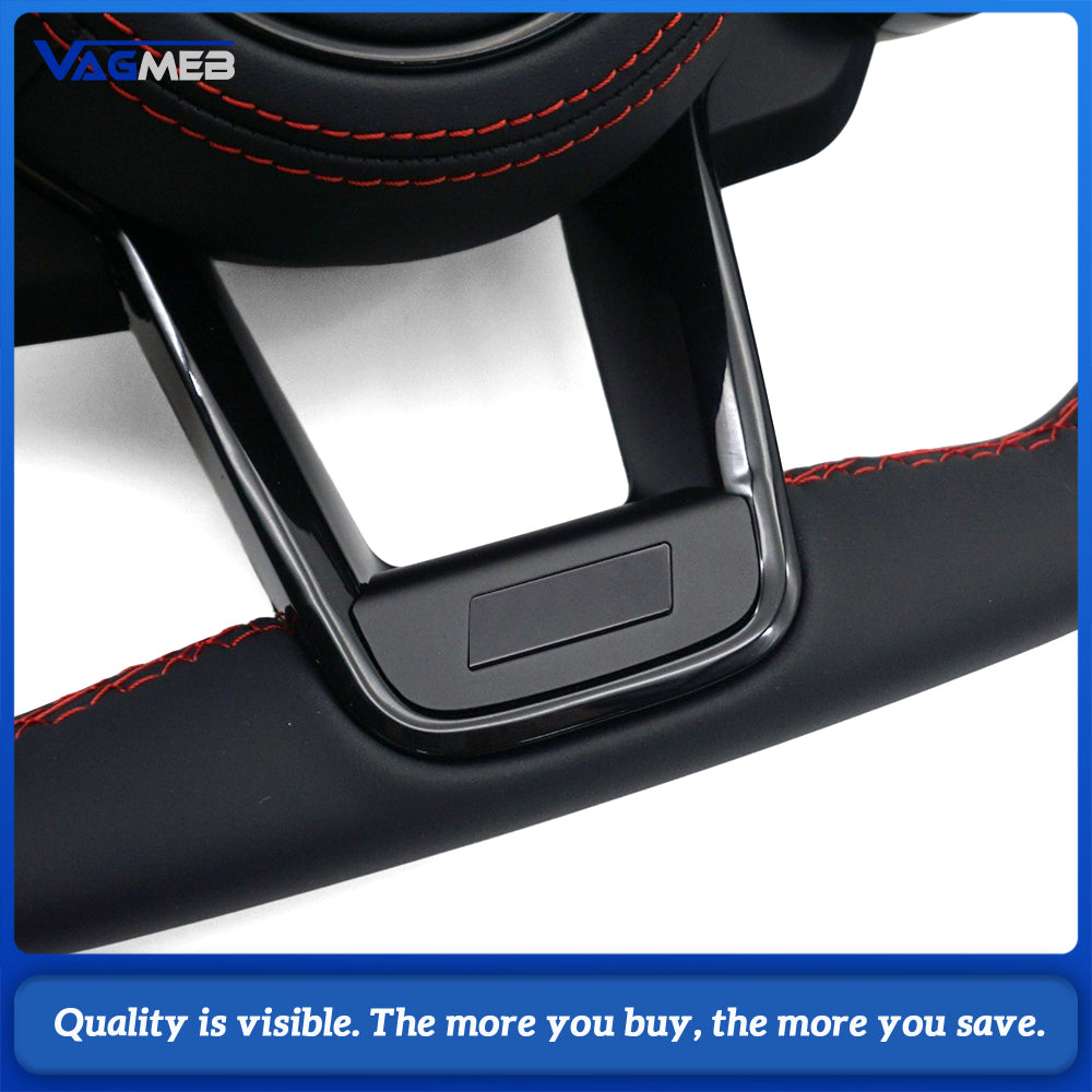 TT‑Style Sport Steering Wheel Half‑Alcantara Red Stitching Red Centering Mark For VW, Multifunction Buttons & Shift Paddles