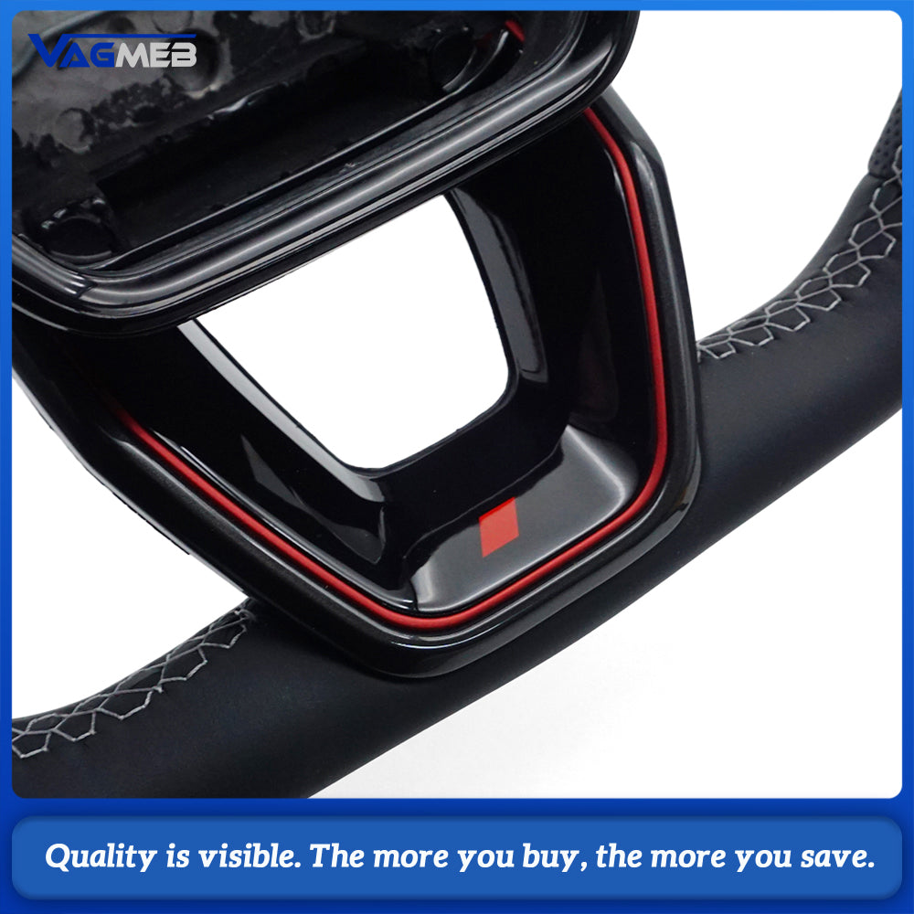 S LOGO Line Half Perforated Leather Steering Wheel with Paddle Shifters (No Buttons, No Airbag) for Audi A6 C8 A7 S6 RS6