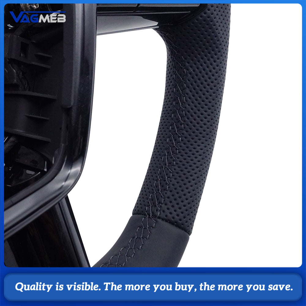 Suitable for Audi A6 C8 A7 perforated leather baking black sports flat bottomed steering wheel, multifunctional