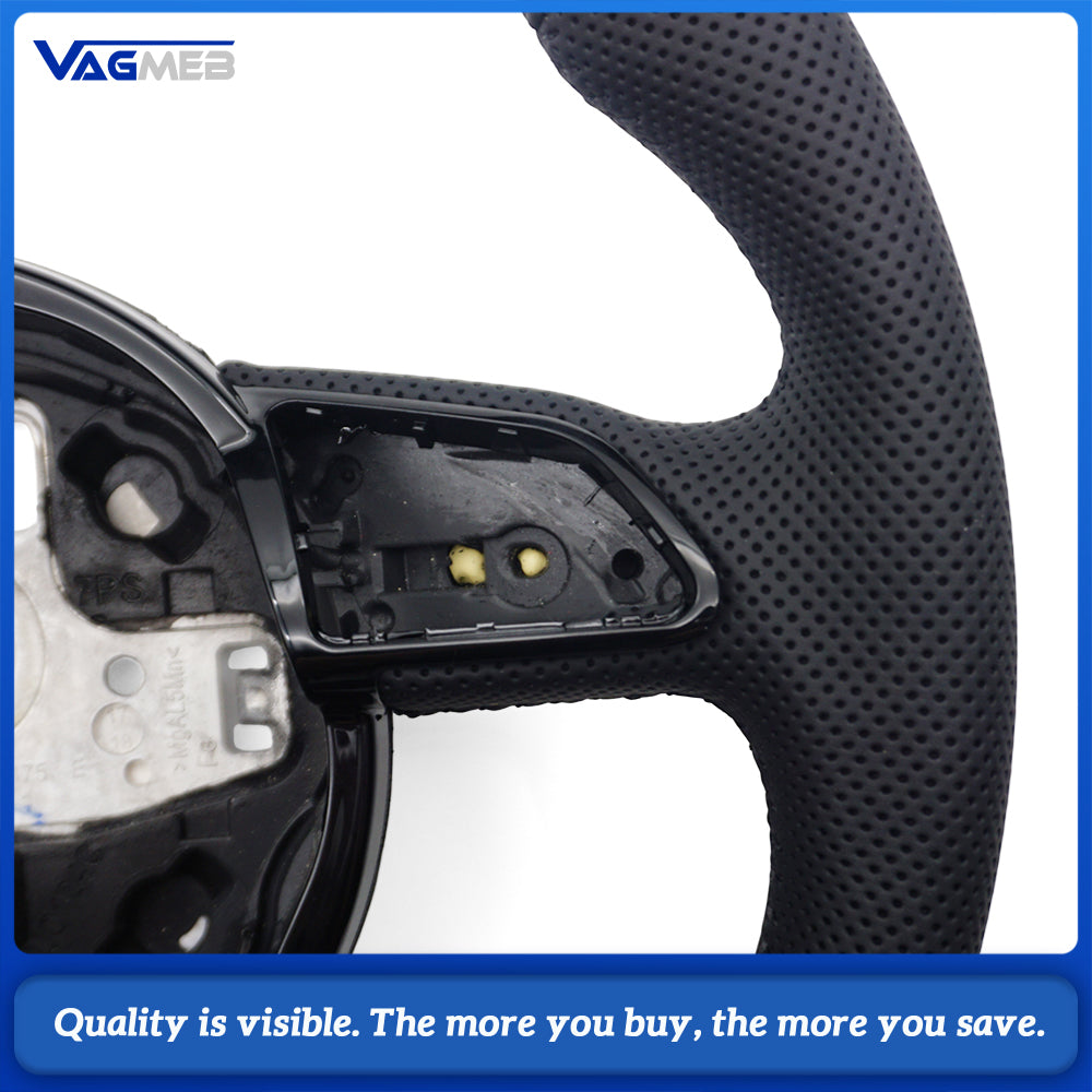 For Audi A4 B8 S-Line Half Perforated Steering Wheel Black Stitch Black Marker No Paddle