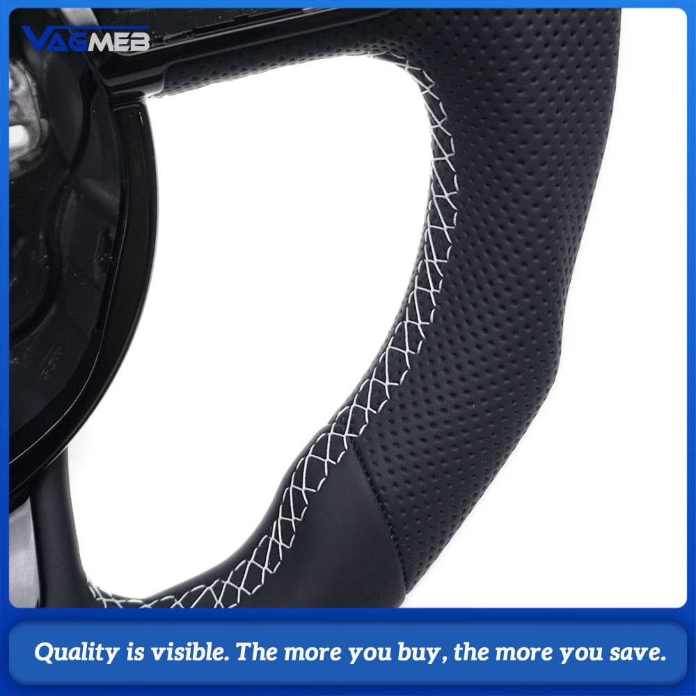 Car Steering Wheel Base with Shape Half Perforated Leather White Stitch Red Centering Marker Fit Audi A4 B8 Retrofit