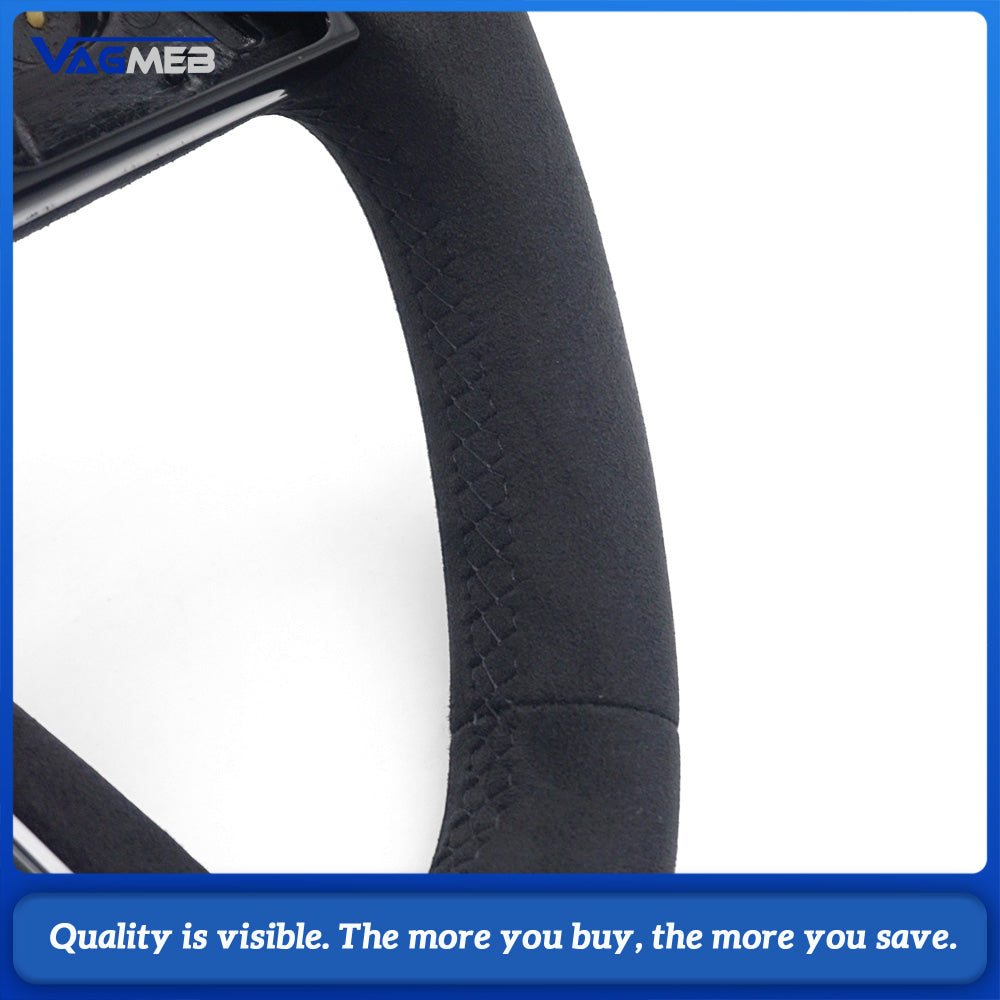 For Audi A4 B9 S Sport Steering Wheel Full Suede Leather Black Contrast Stitching