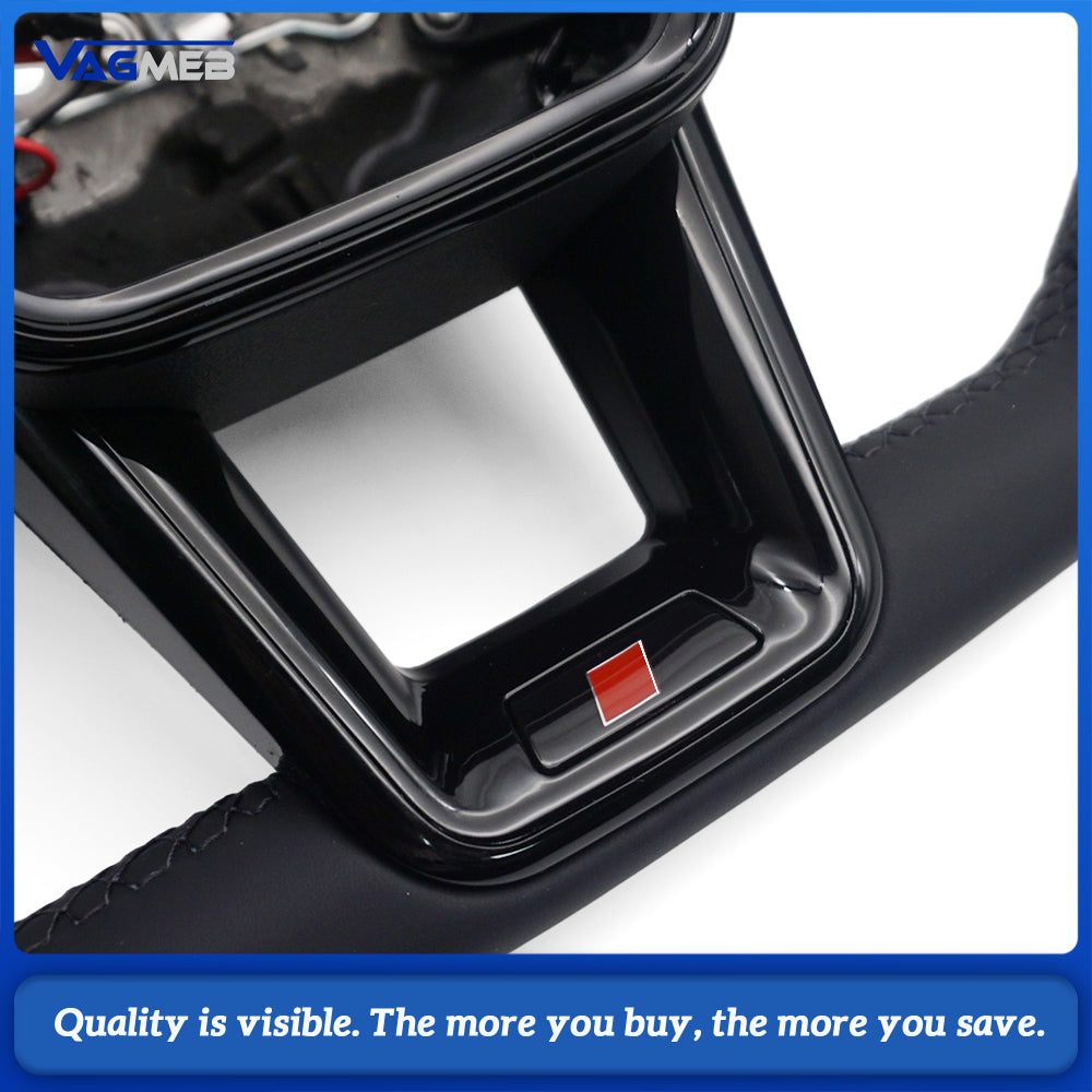 For Audi A6 C8 S Steering Wheel, Half Perforated Leather, Black Stitching, Red Marker, Heated, Flat Bottom