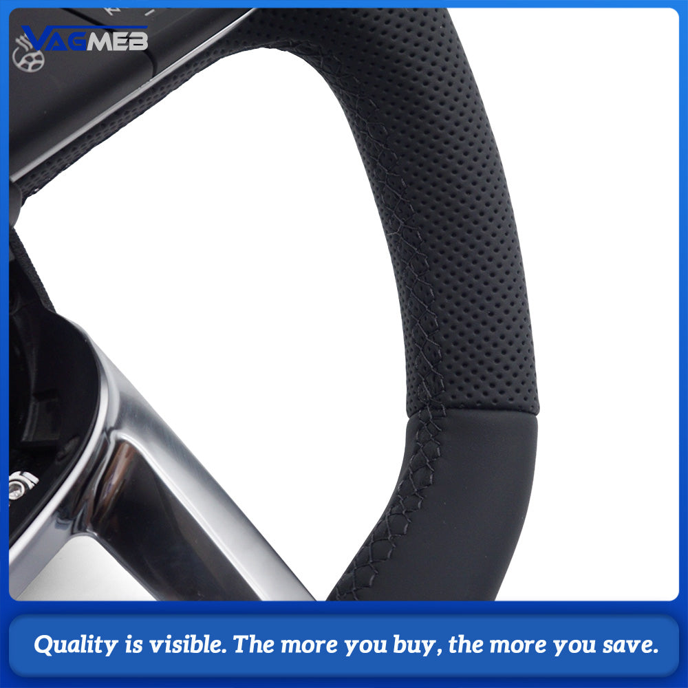 Flat Bottom Half Perforated Leather Steering Wheel Black Stitch S Badge With Multifunction Buttons Mini Paddle Shifters Heating For Audi Q5L FY SQ5