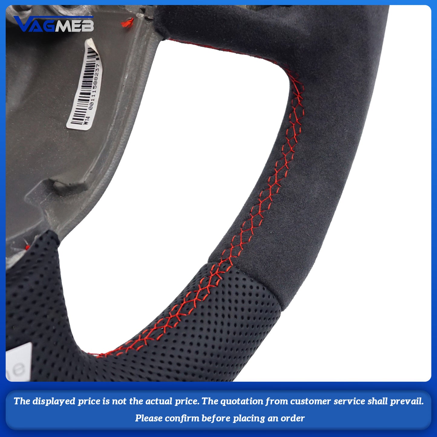 Half-grain leather perforated red thread black reverse logo steering wheel For Audi A3 2008
