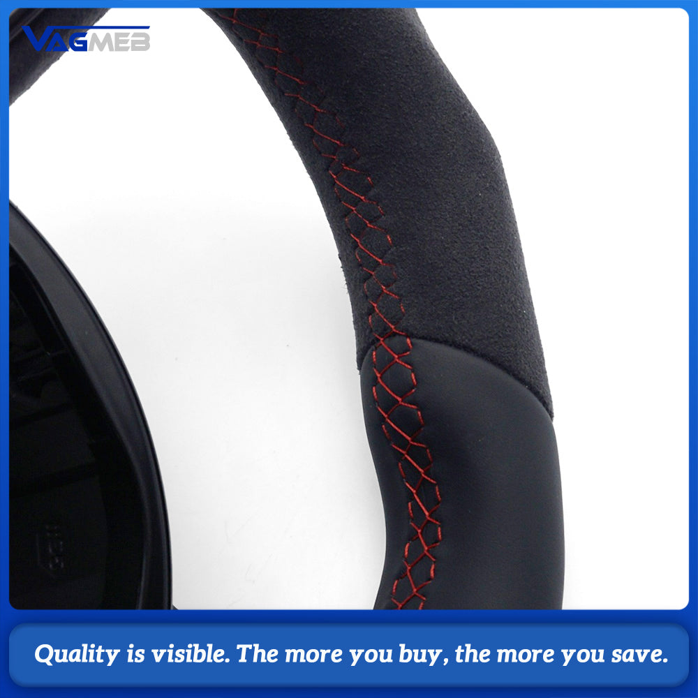 For Audi A4 B8 A3 8V A4 A5 A7 Q3 Q5 Q7 Steering Wheel Half Suede Grip Bright Red Sewing Line Red 12 O’clock Return Marker