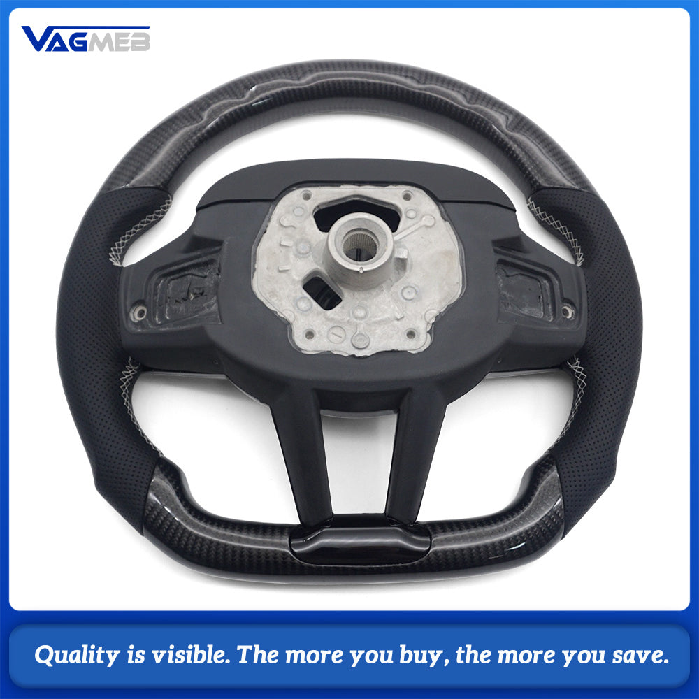 For BMW G20 3 Series CS Racing Steering Wheel Bare Skeleton Base Half Perforated Nappa White Sew Carbon Frame White Carbon Shift Paddle Replacement Wheel