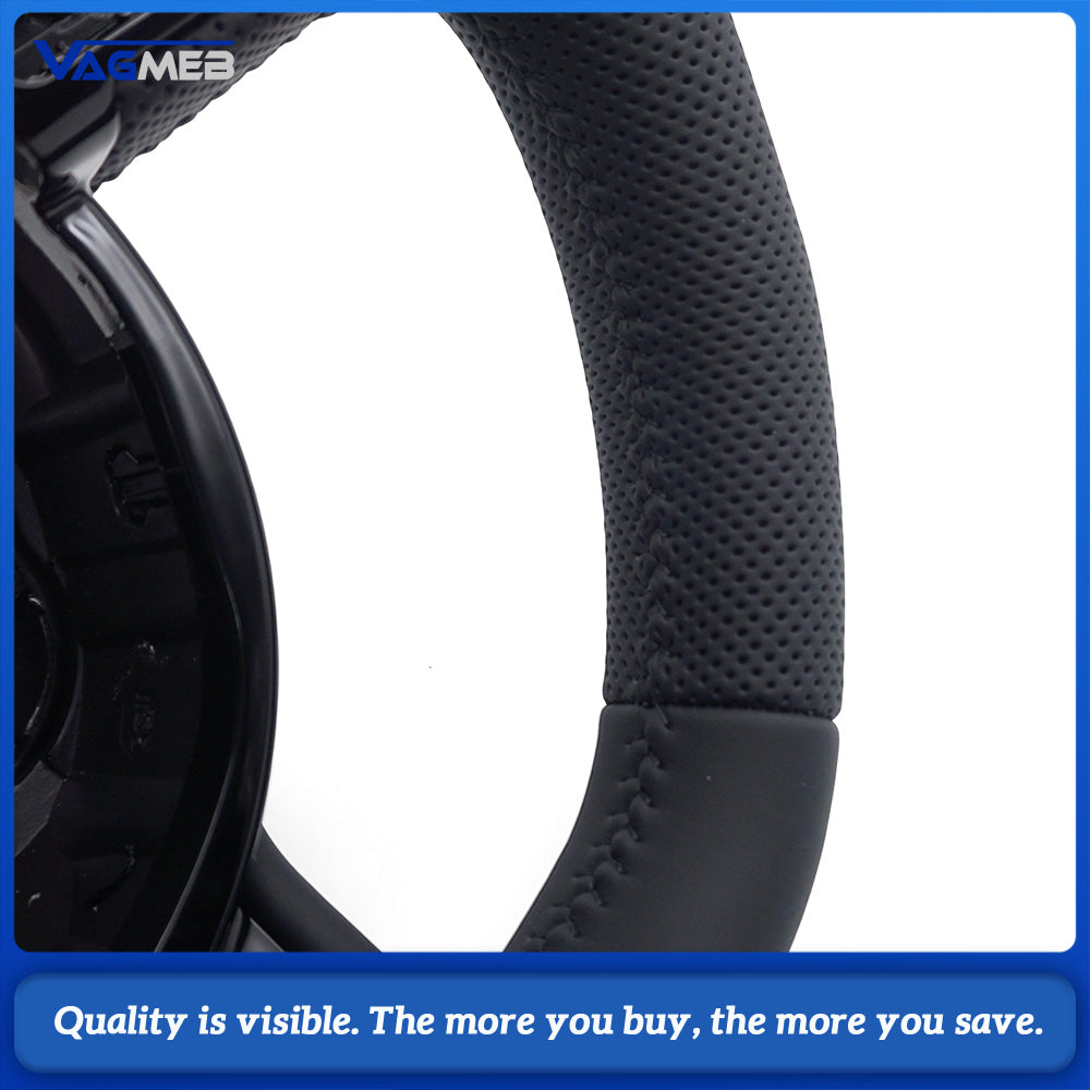 For Audi A4 B8 A3 8V A4 A5 A7 Q3 Q5 Q7 Black Stitched Full Leather Perforated Flat Bottomed Steering Wheel