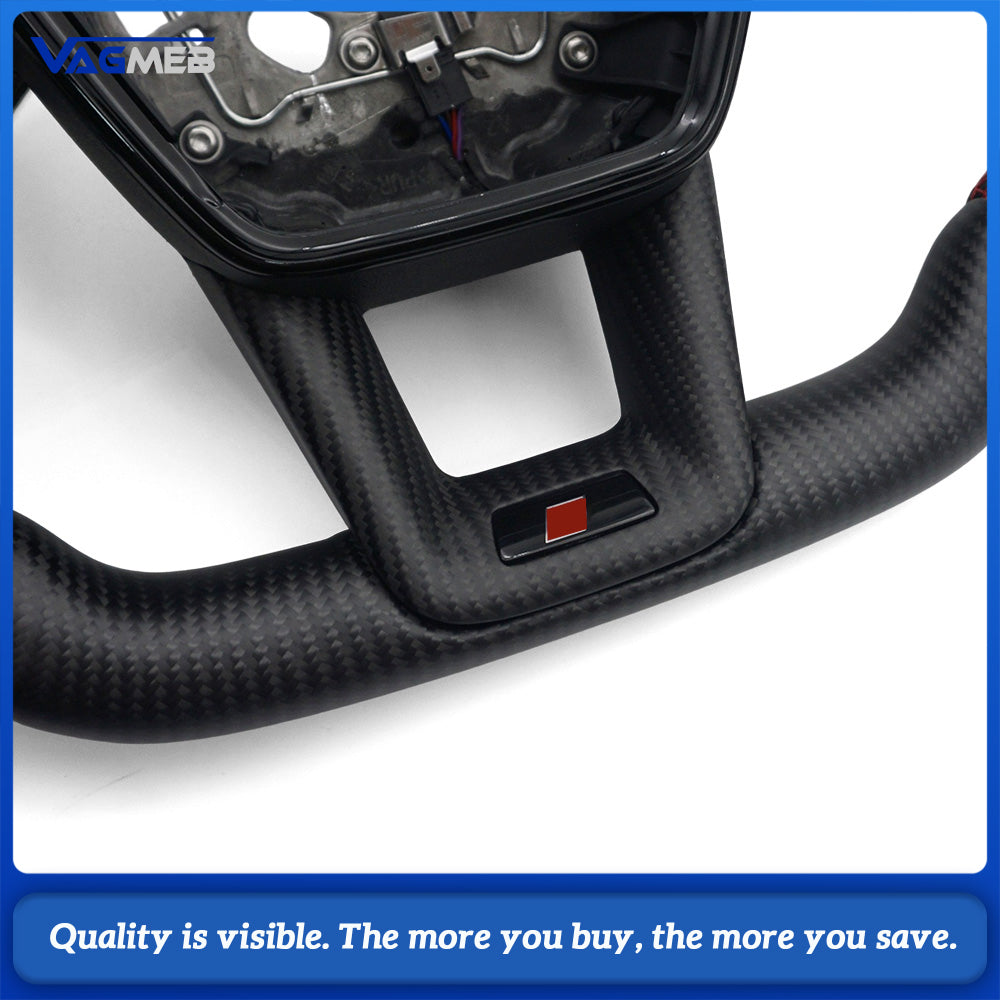 For Audi A6 C8 S Style Matte Carbon Sport Wheel Half Perforated Red Contrast Stitch Red Racing Marker Multifunction Buttons Paddles HOD Emulator Included