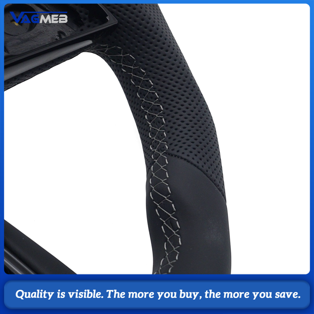 Car Contoured Half Perforated Steering Wheel Gray Stitching Red Center Marker Without Paddle Shifters and Control Buttons Replacement For Audi A4 B9