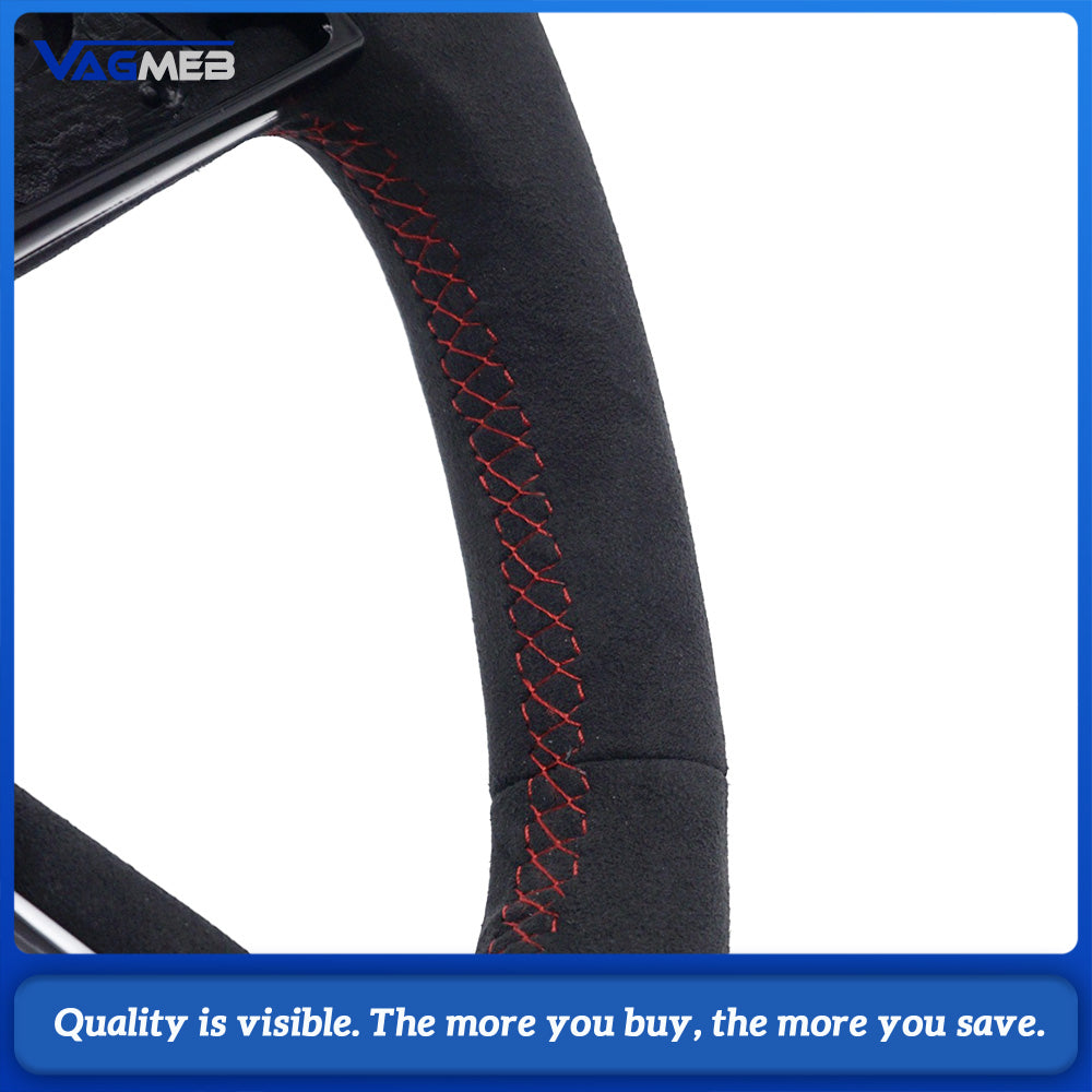 For Audi A4 B9 Full Alcantara Steering Wheel With Red Stitching, Without Control Buttons And Shift Paddles Retrofit