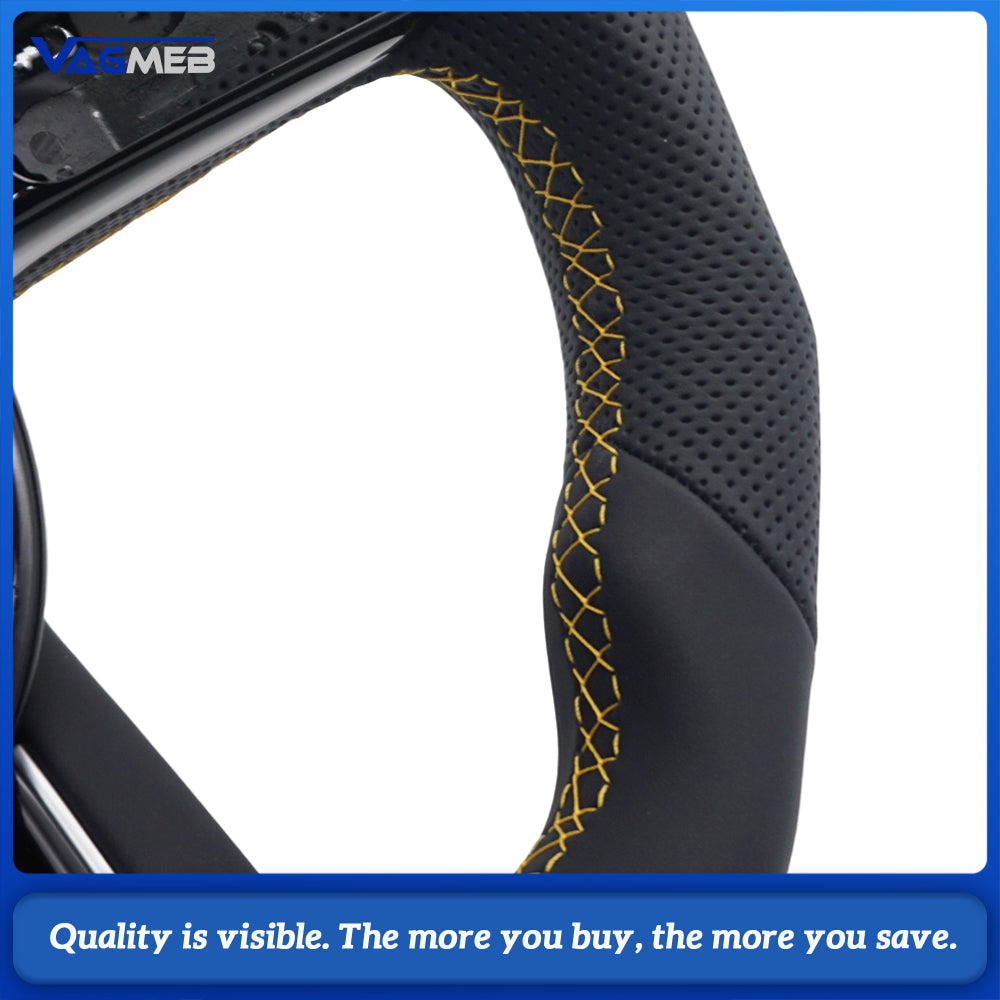 Heated Sport Steering Wheel Fit Audi A4 B9 Shaped Bottom Half Perforated Grips Yellow Sew Yellow Recenter Marker S Logo Replacement Wheel