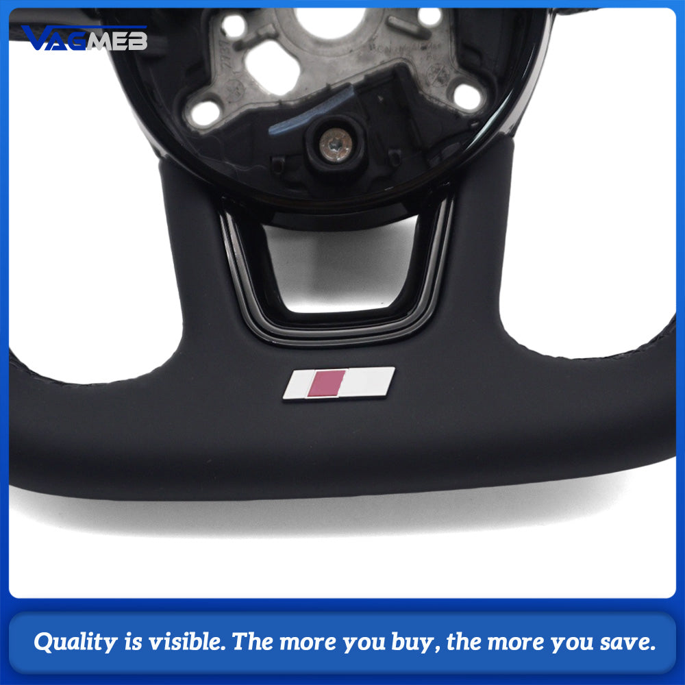Steering Wheel Fit Audi A4 B9 Half Perforated Leather Black Stitch Red Center Alignment Mark With S Badge
