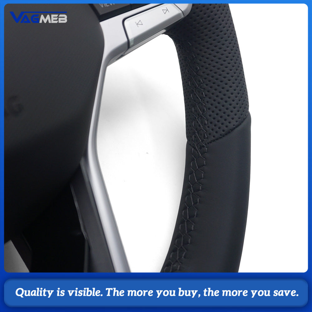 For VW Touareg R Sport Steering Wheel Full Set Semi-Perforated Leather Black Stitch Airbag Multifunction Paddles