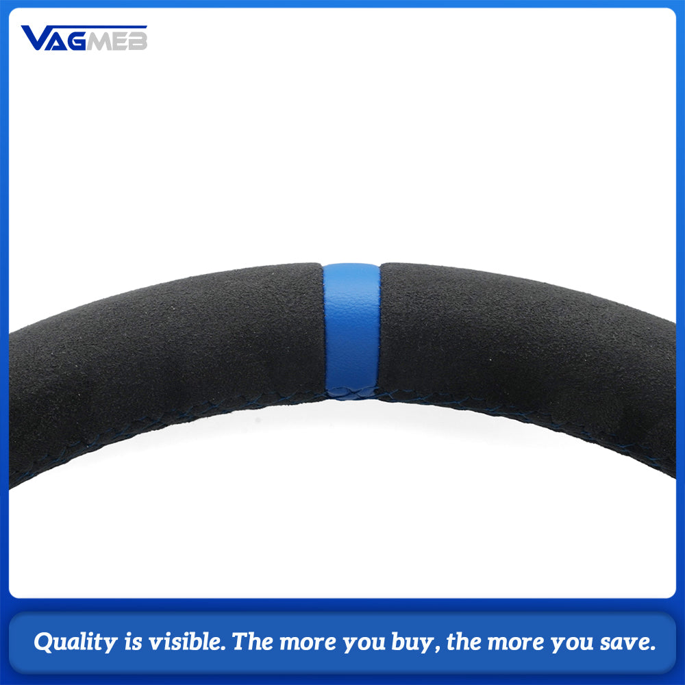 For Audi A4 B9 RS Steering Wheel, Alcantara TopBottom, Perforated Leather Sides, Blue Stitching, Blue 12 o’Clock Marker