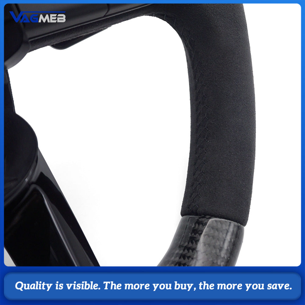 Black Series S Logo Carbon Half Alcantara Steering Wheel Assembly Heated Shift Paddles For Audi Q5 FY