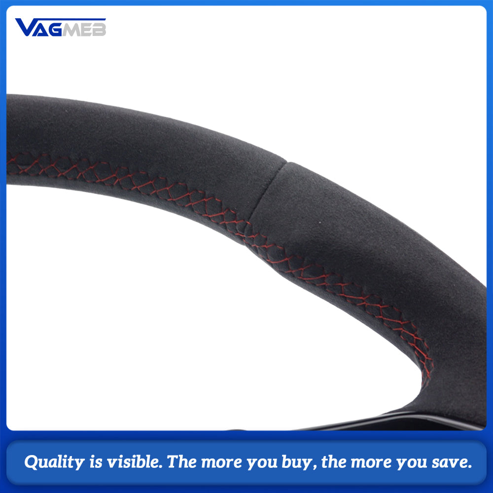 RS Steering Wheel For Audi A6L C8 A7 RS7, Full Alcantara, Black Gloss RS Logo, Red Stitching, Red Center Mark, Flat Bottom