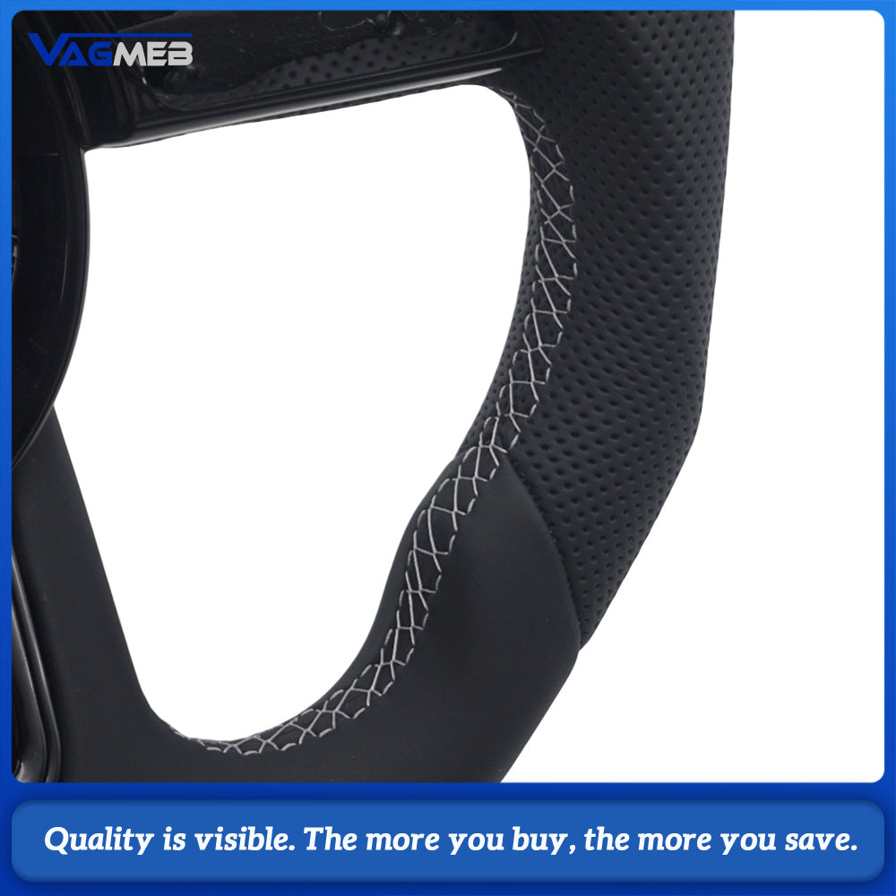 For Audi A4 B9 RS Sport Steering Wheel Half Punch Leather White Contrast Stitch Black Alignment Mark