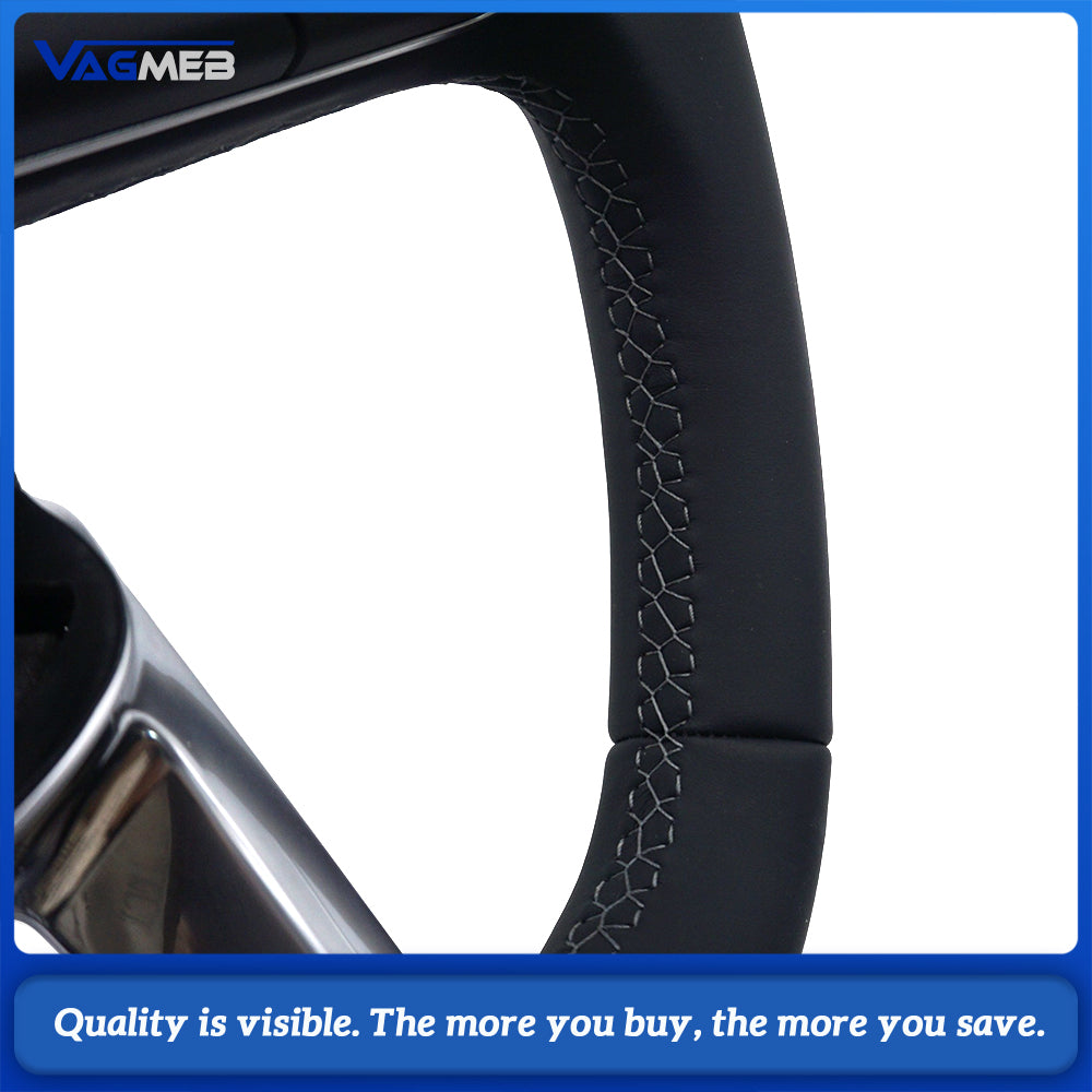 Full Leather Heated Multifunctional Steering Wheel Grey Stitching For Audi Q3 Interior Upgrade Replacement