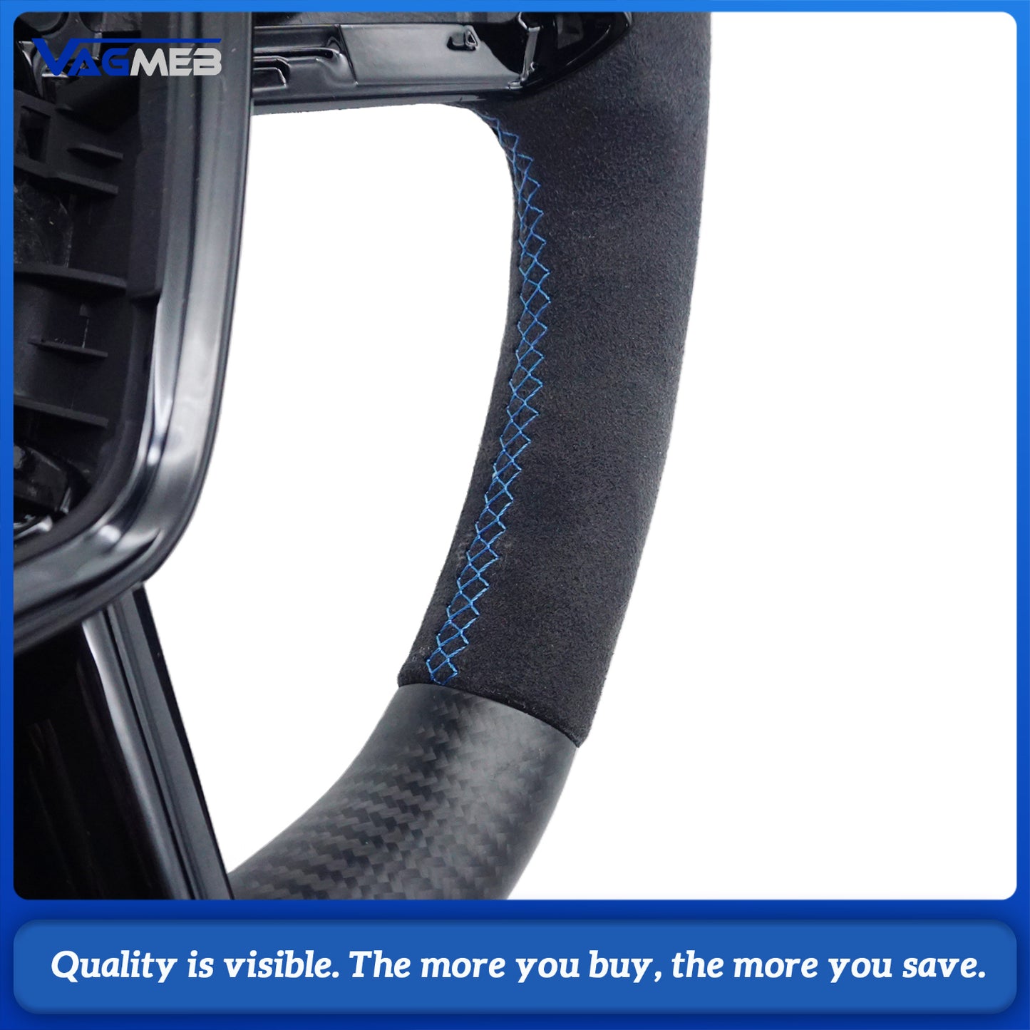 Matte carbon fiber Alcantara  blue linestitching  steering wheel For Audi A6 A7 C8