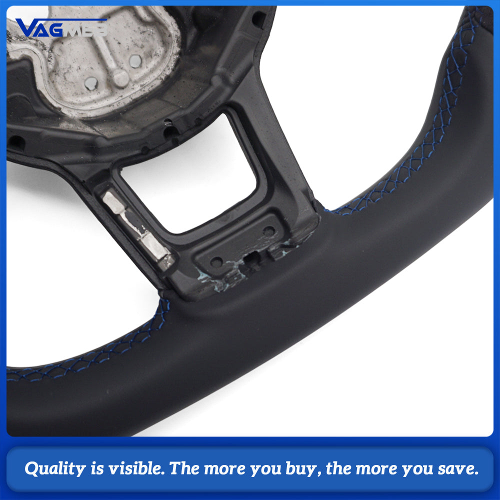 Steering Wheel For Golf 7 7.5 GTI MK7 Is Made Of Genuine Leather Material Multi color stitching White black red，bore