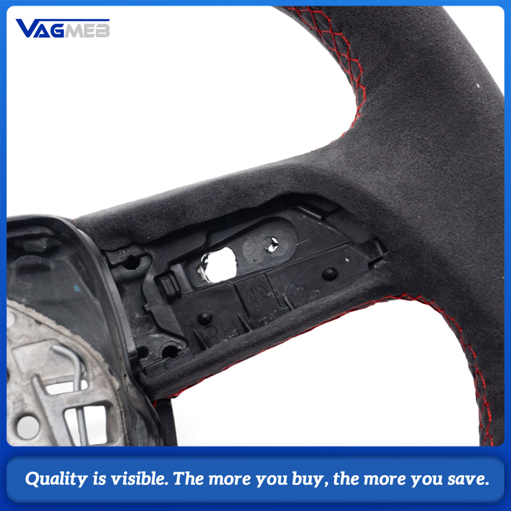 Carbon Fiber & Alcantara Flat Bottom Steering Wheel for Audi A4 B9 S4 S5 - Red Stitching Red Marker