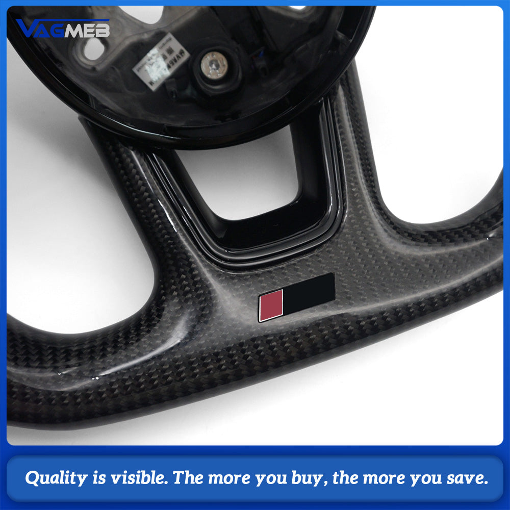 Flat Bottom RS Sport Steering Wheel Fit Audi A4 B9 OEM Bare Core Half Perforated Black Stitch Complete Carbon Paddles Button Trim HOD Decoder Included