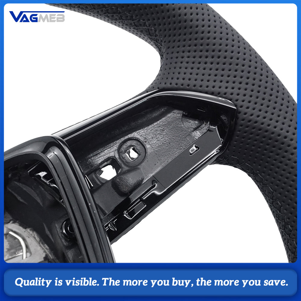 Suitable for Audi A6 C8 A7 perforated leather baking black sports flat bottomed steering wheel With heating function, multifunctional