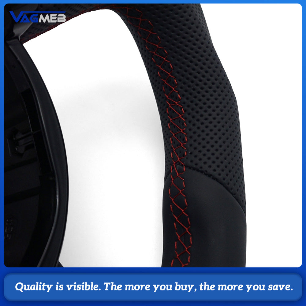 For Audi A4 B8 Ergonomic Sculpted D-shaped Steering Wheel Half Punch Leather Red Top Mark OEM Base Hub