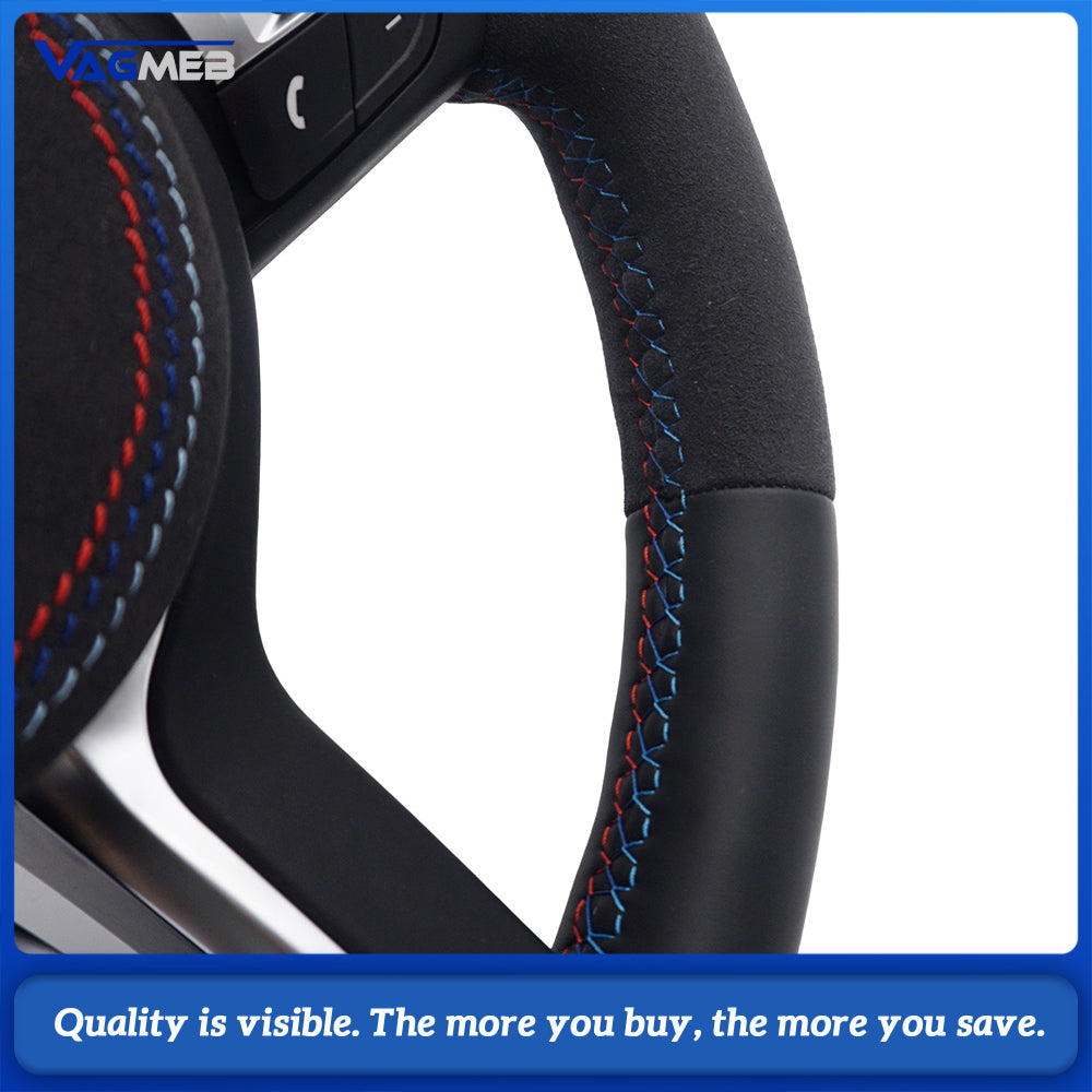 For BMW 3 Series F30 M Sport Steering Wheel Half Alcantara Tri-color Stitching