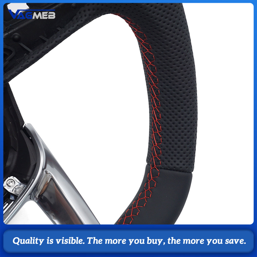 For Audi Q5L Semi Perforated Leather Steering Wheel Red Stitching Without Control Buttons & Shift Paddles Retrofit
