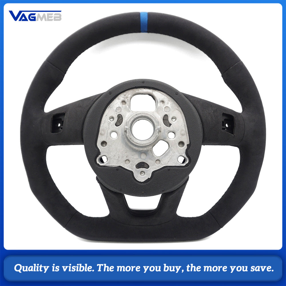 Sport Steering Wheel for Audi A4 B9 Flat Bottom Full Suede Blue Stripe Blue Suture Customized
