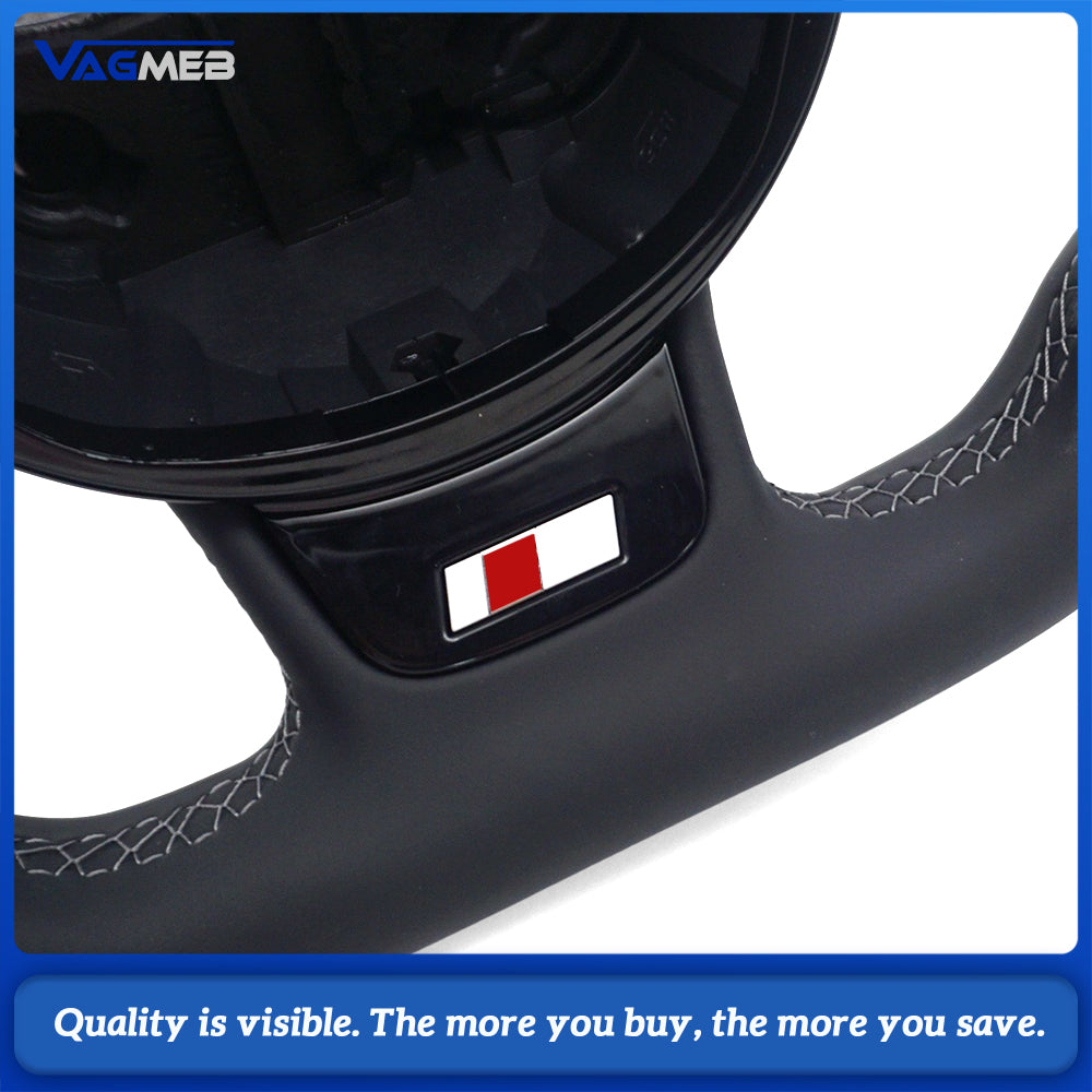 Stylized Shape Semi‑Perforated Steering Wheel Grey Stitch Grey Centering Marker For Audi A4 B8 Interior Sport Upgrade Replacement